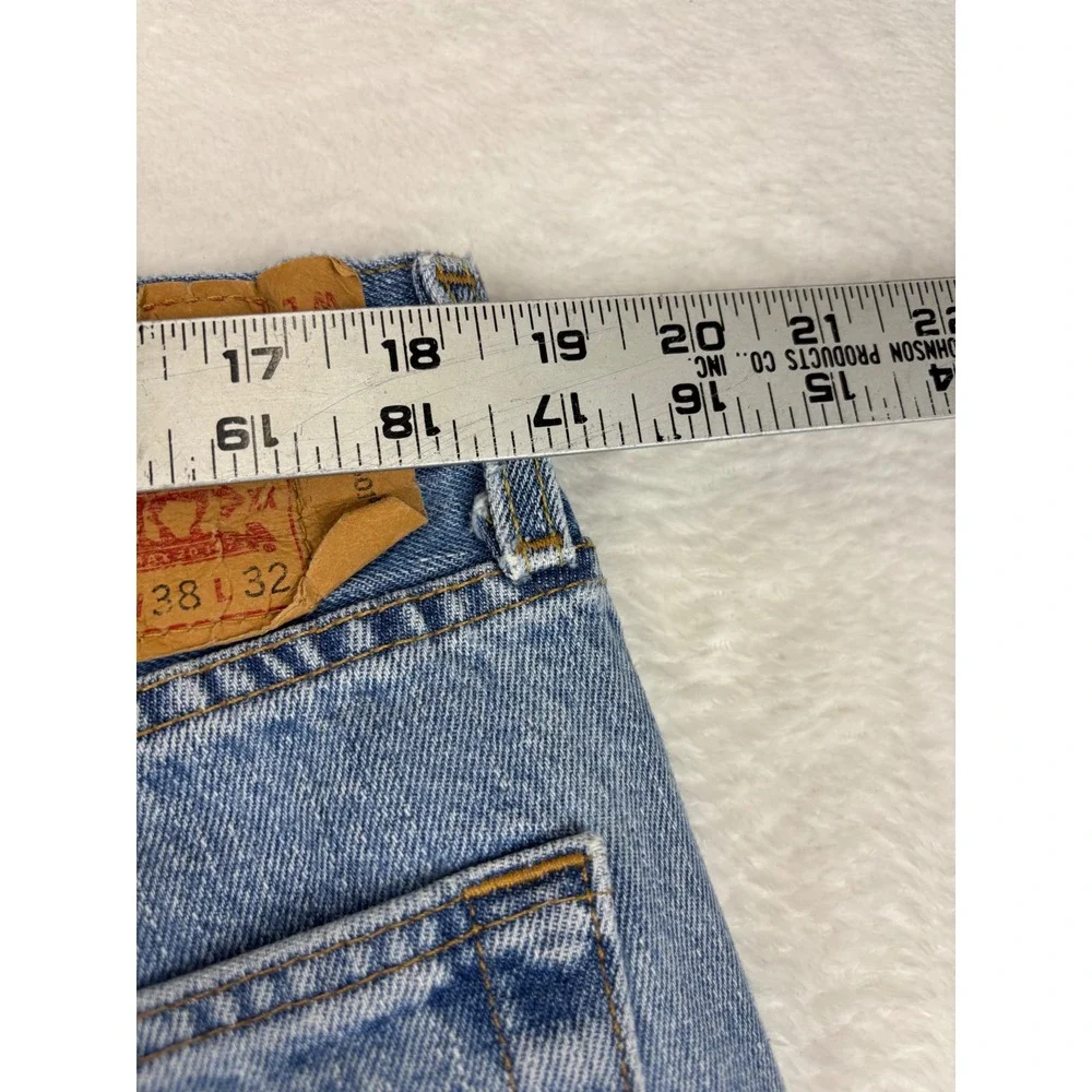 Levis 501 Original Fit Mens 38x32 Jeans Grungy Light Blue Washed Denim